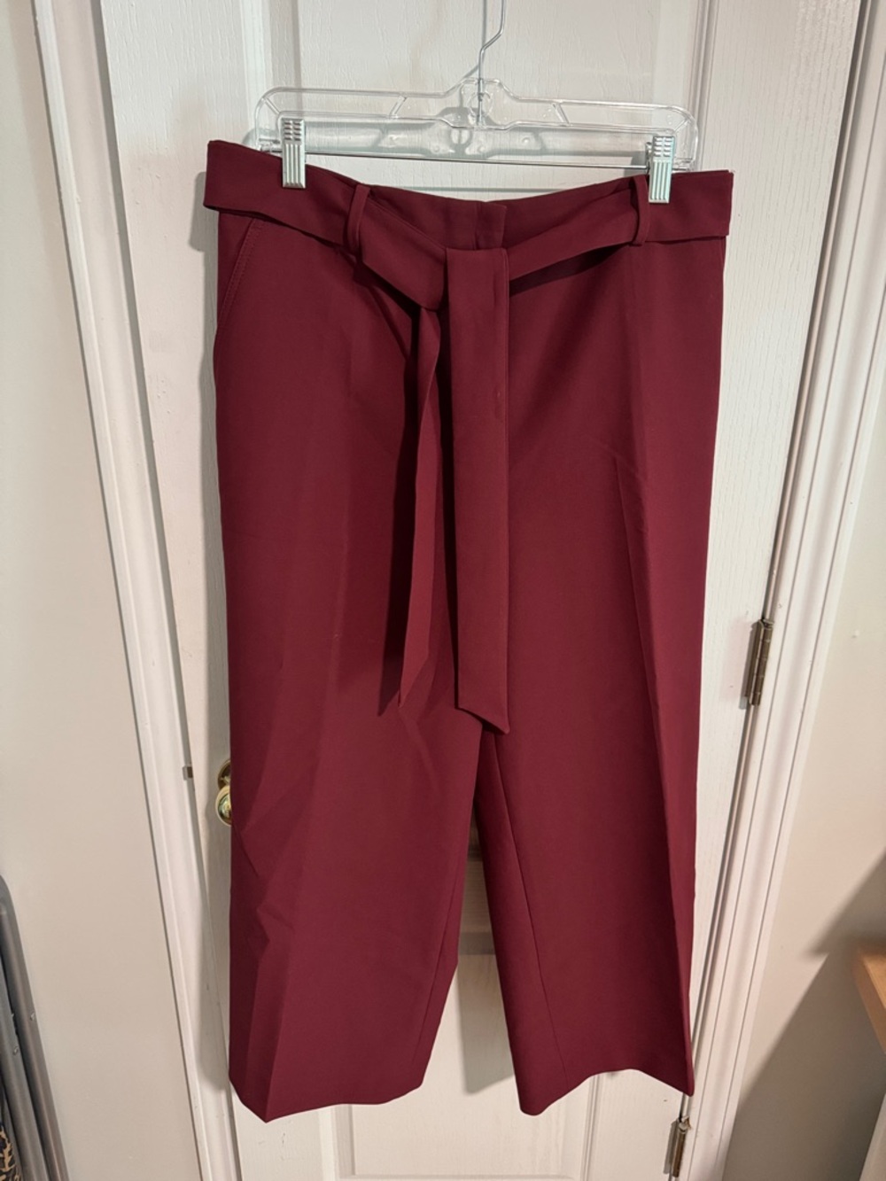 Talbots Wide-Leg Tie-Waist Crop Pants - Deep Wine